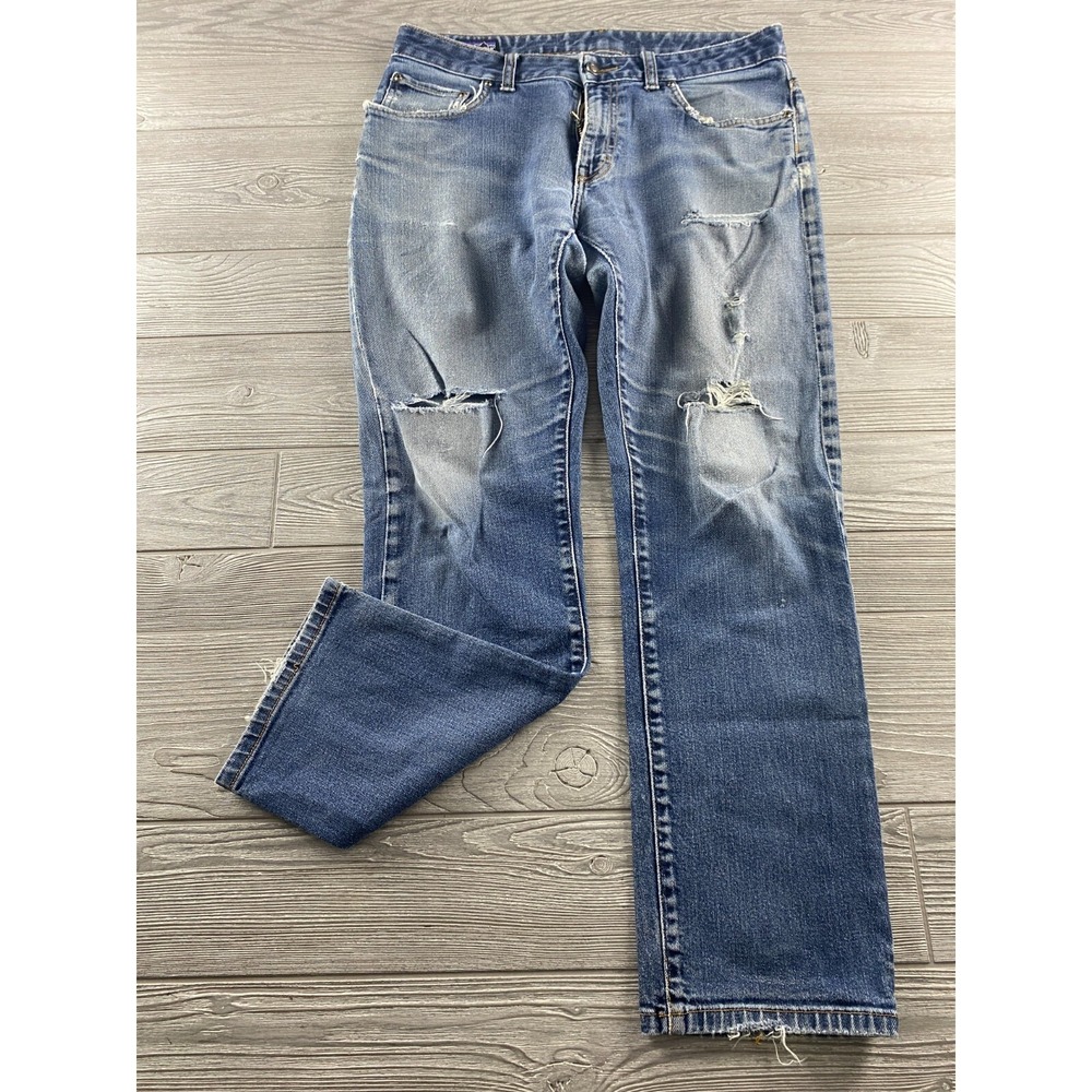 Patagonia Iron Clad Jeans Mens 33 Distressed Medium Wash Denim Blue Straight